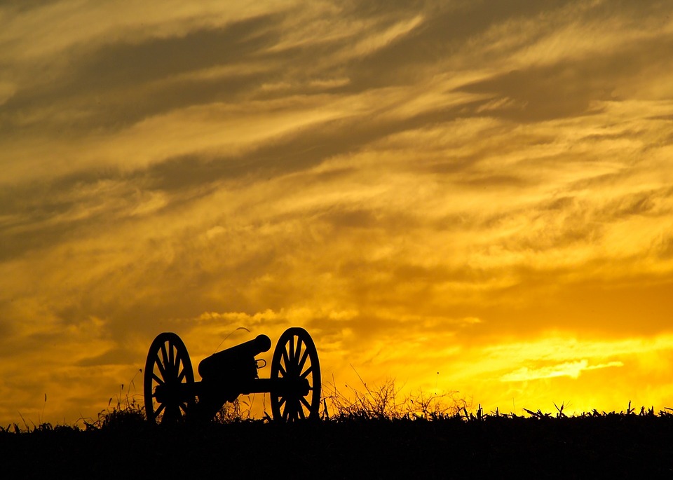 A cannon at sunset.