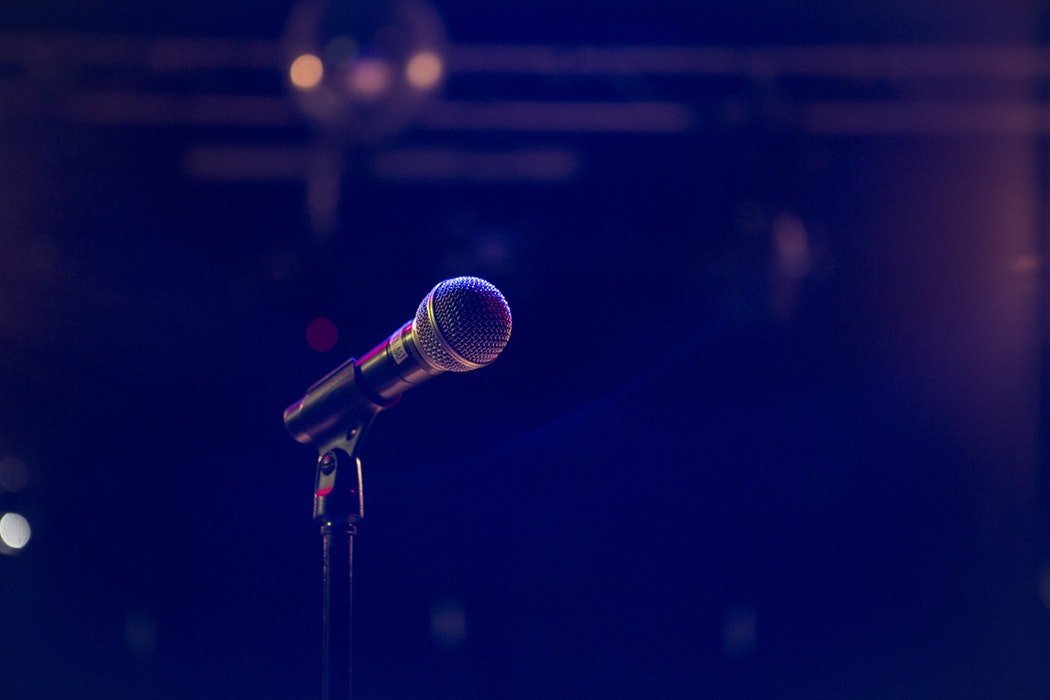 A microphone on a stage.